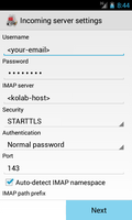 K-9 Mail - Incoming server settings
